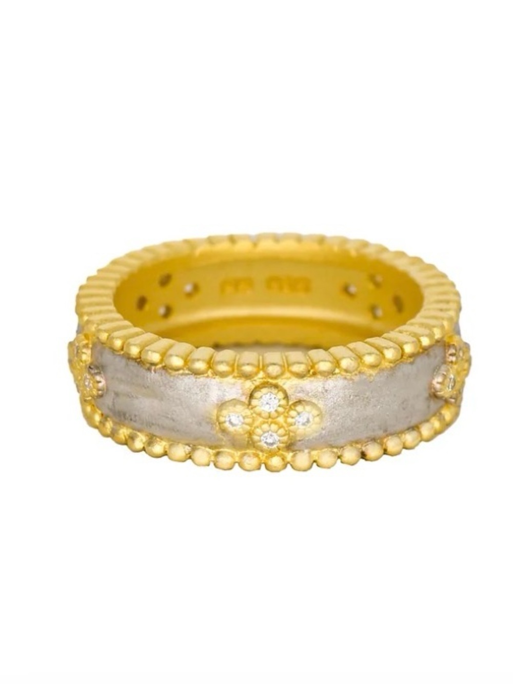 New Freida Rothman Gold & Sterling Silver Clover Accent Band Ring Size 10